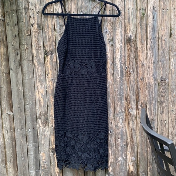 Black mini dress with crochet overlay Sz. S. - Picture 1 of 5